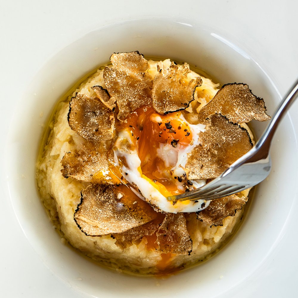 Truffle and farm egg risotto, plated